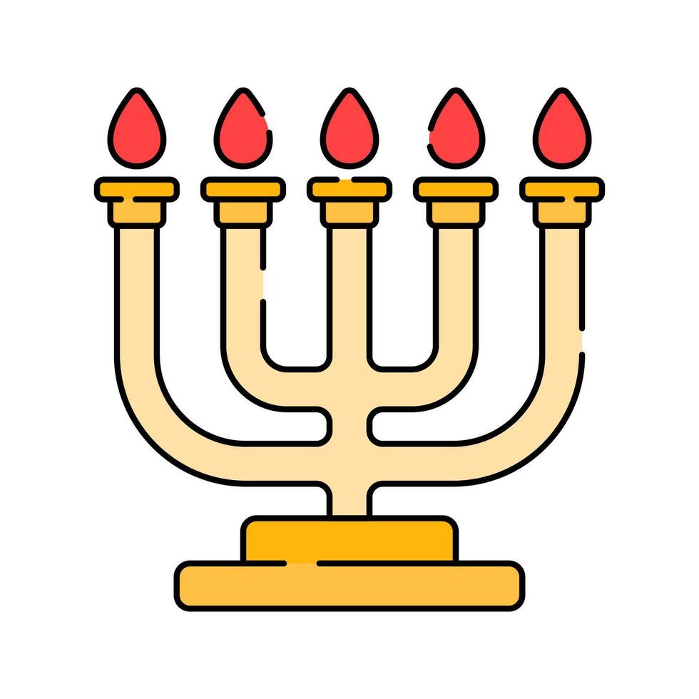 Menorah Flat design style, gold seven branched candelabrum, symbolizing Judaism, perfect for Hanukkah designs, religious education, and Jewish themed illustrations. vector