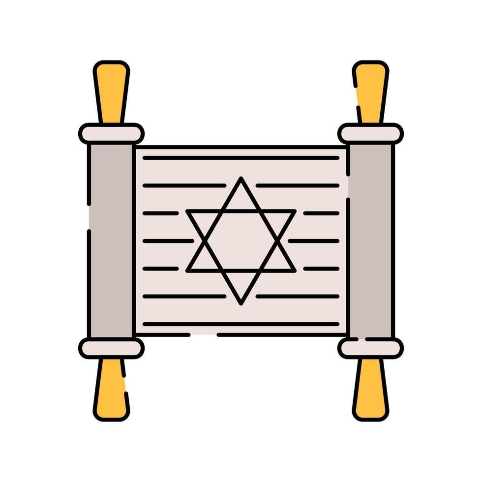 Torah Scroll Flat design style, beige scroll with a Star of David, representing Jewish scriptures, great for religious studies, cultural content, and Jewish themed projects. vector