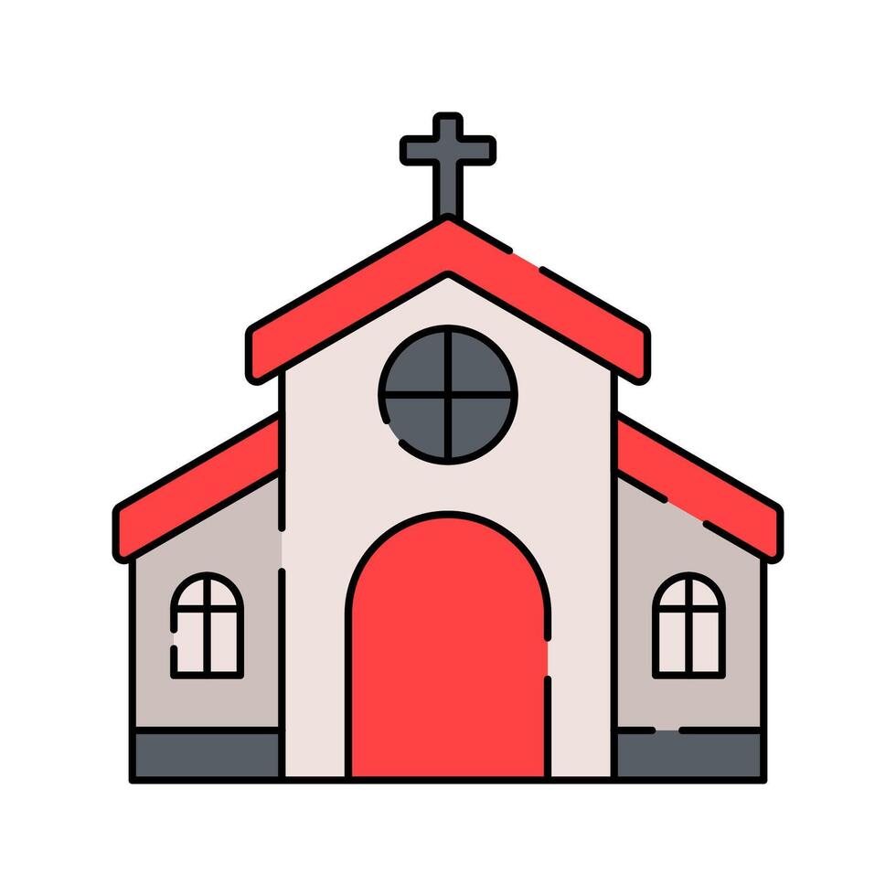 Church Flat design style, red and white building with a cross, representing Christian places of worship, great for religious designs, faith related content, and educational materials. vector