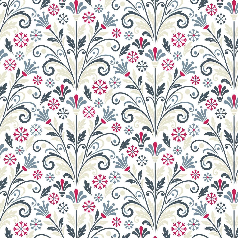 seamless floral pattern with botanical drawing and detailed plant elements for fabric and wrapping paper vector