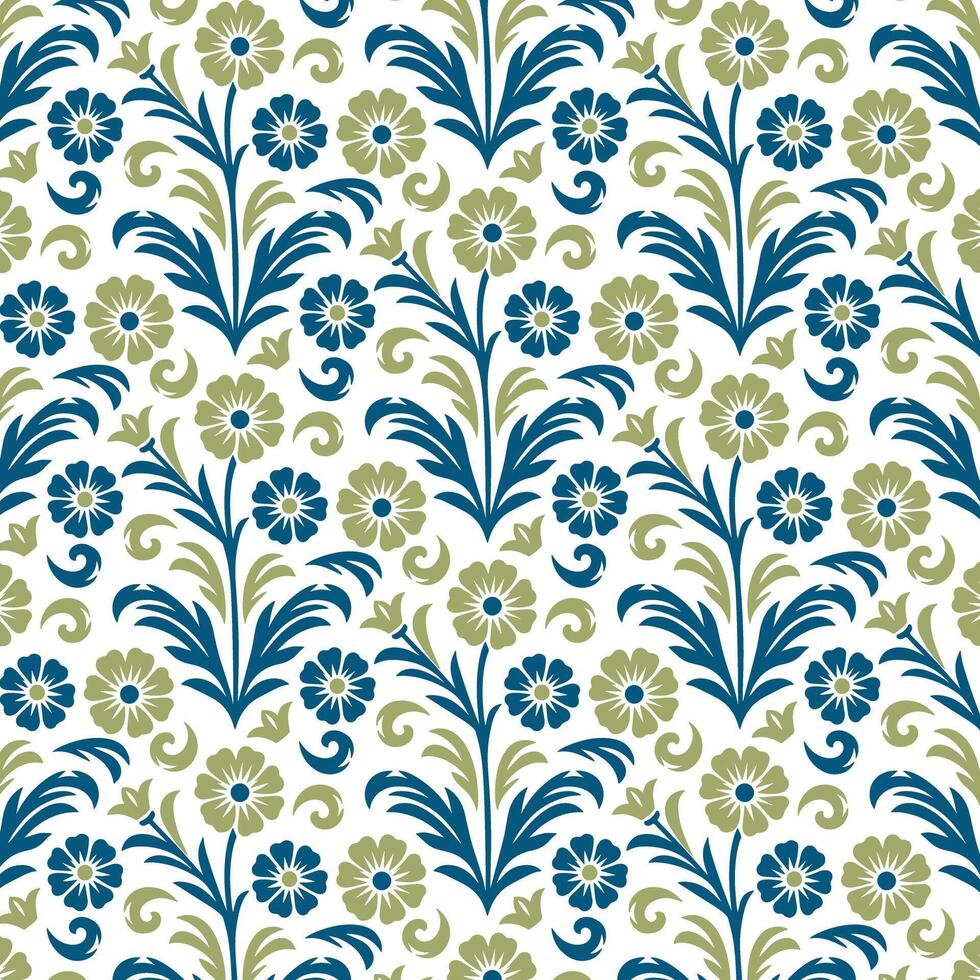 floral pattern with botanical foliage and blooming stems for seamless background and textile applications vector