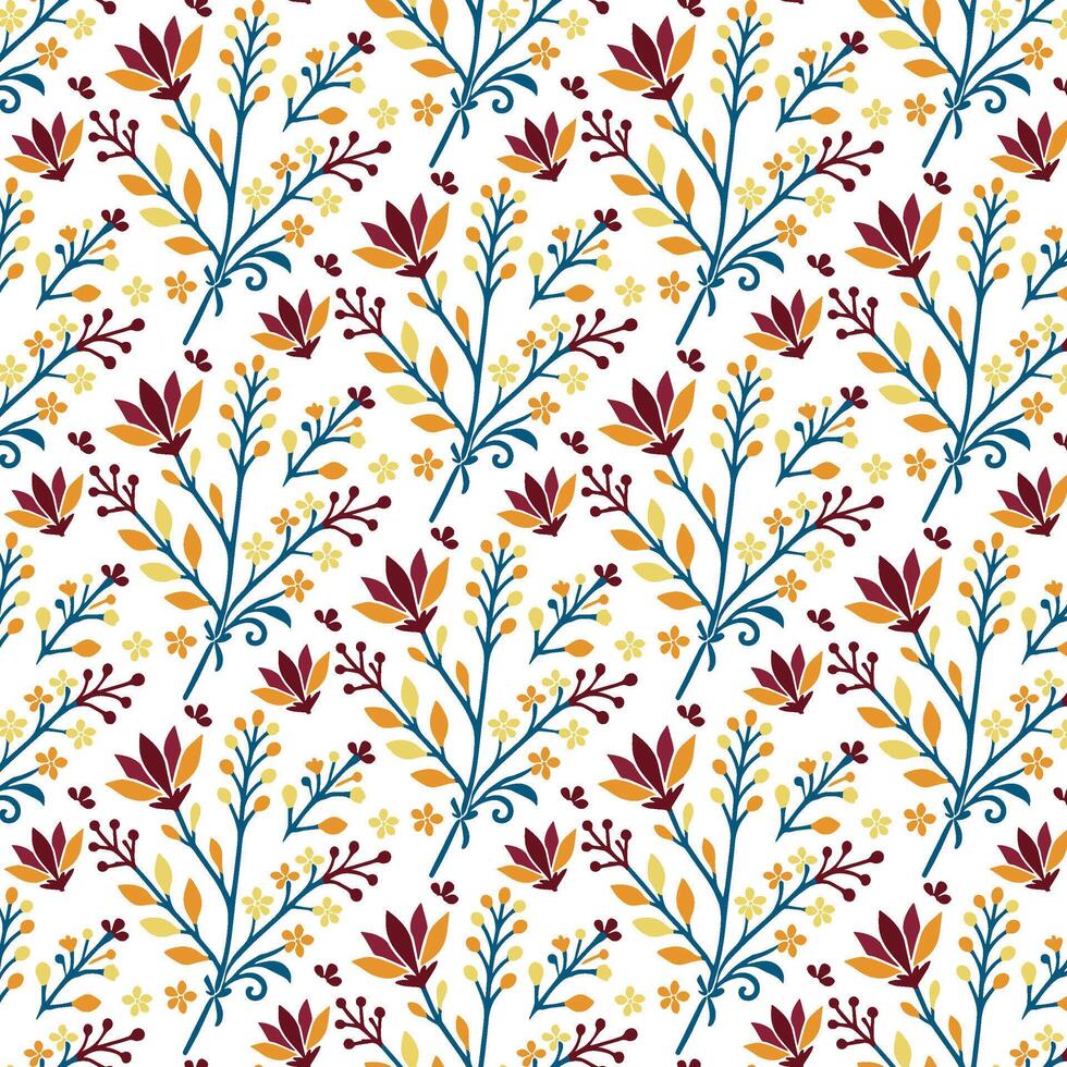 floral pattern with delicate botanical stems and seamless ornamental textures for textile and wrapping paper applications vector
