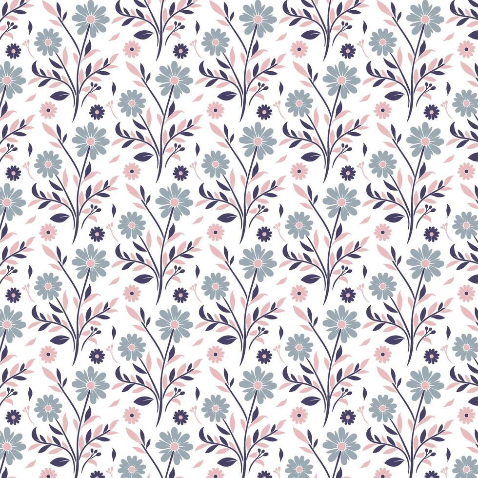 floral pattern with seasonal botanical blossoms and seamless ornamental leaf motifs for stylish wrapping paper and prints vector
