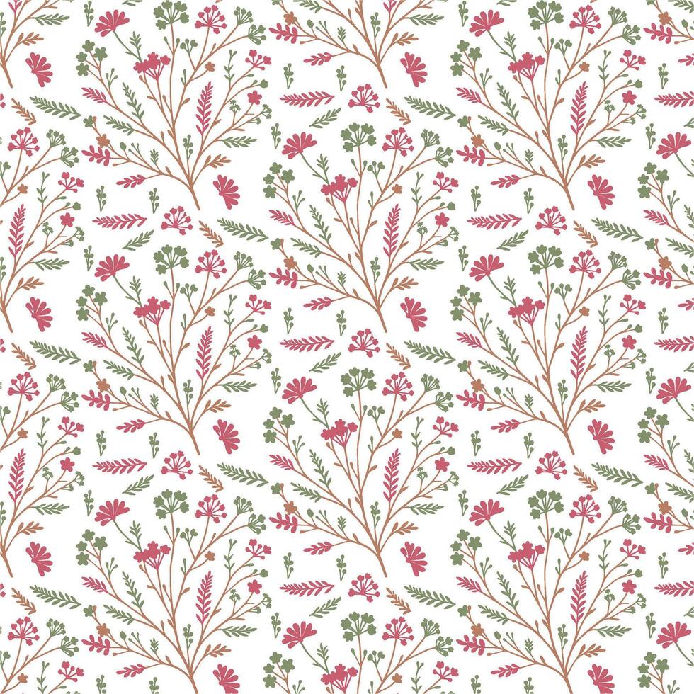floral pattern with delicate botany inspired details and seamless ornamental foliage for textile and wallpaper vector
