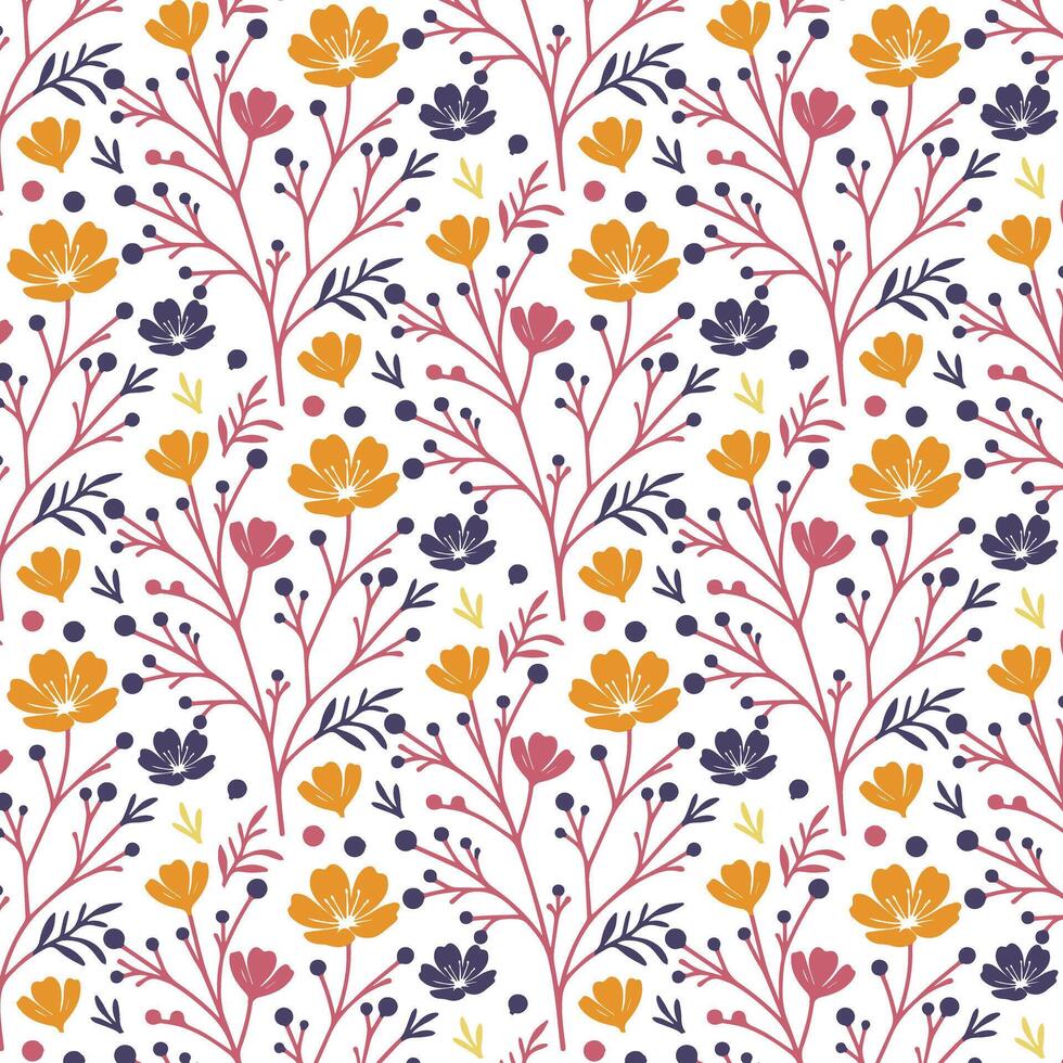 seamless floral pattern with delicate blossoms and ornamental leaves for wrapping paper and textile designs vector