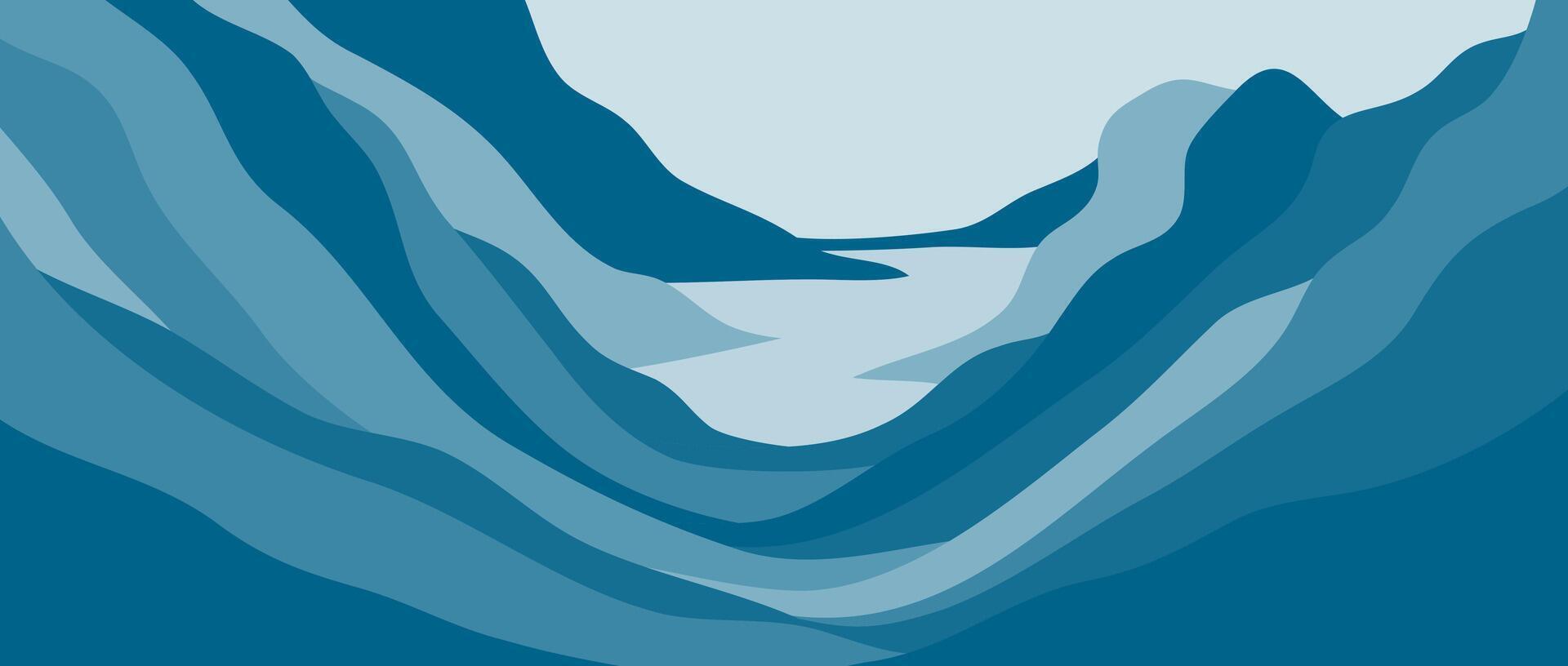 Blue Mountain landscape illustration. creative minimalist modern art print. with mountains, hills and sunset. use for print art, poster, cover, banner vector