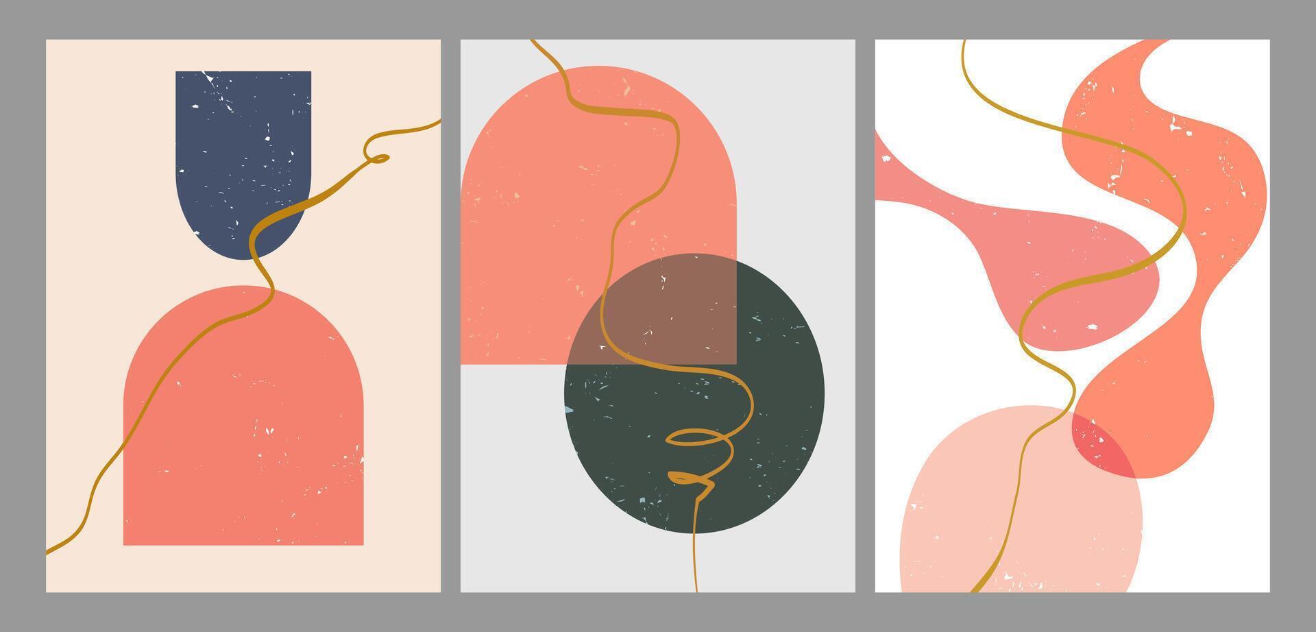 Abstract design modern trendy with doodles and various shapes. Set of creative minimalist hand painted illustrations for wall decoration, postcard or brochure cover design vector