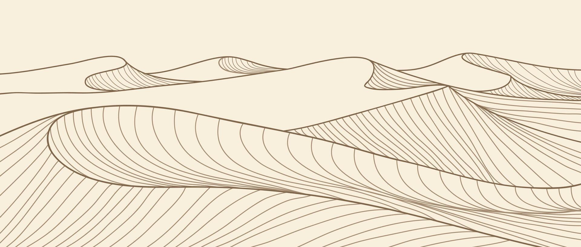 Hand drawn desert illustration sketch with line art print. Abstract contemporary aesthetic background landscape vector