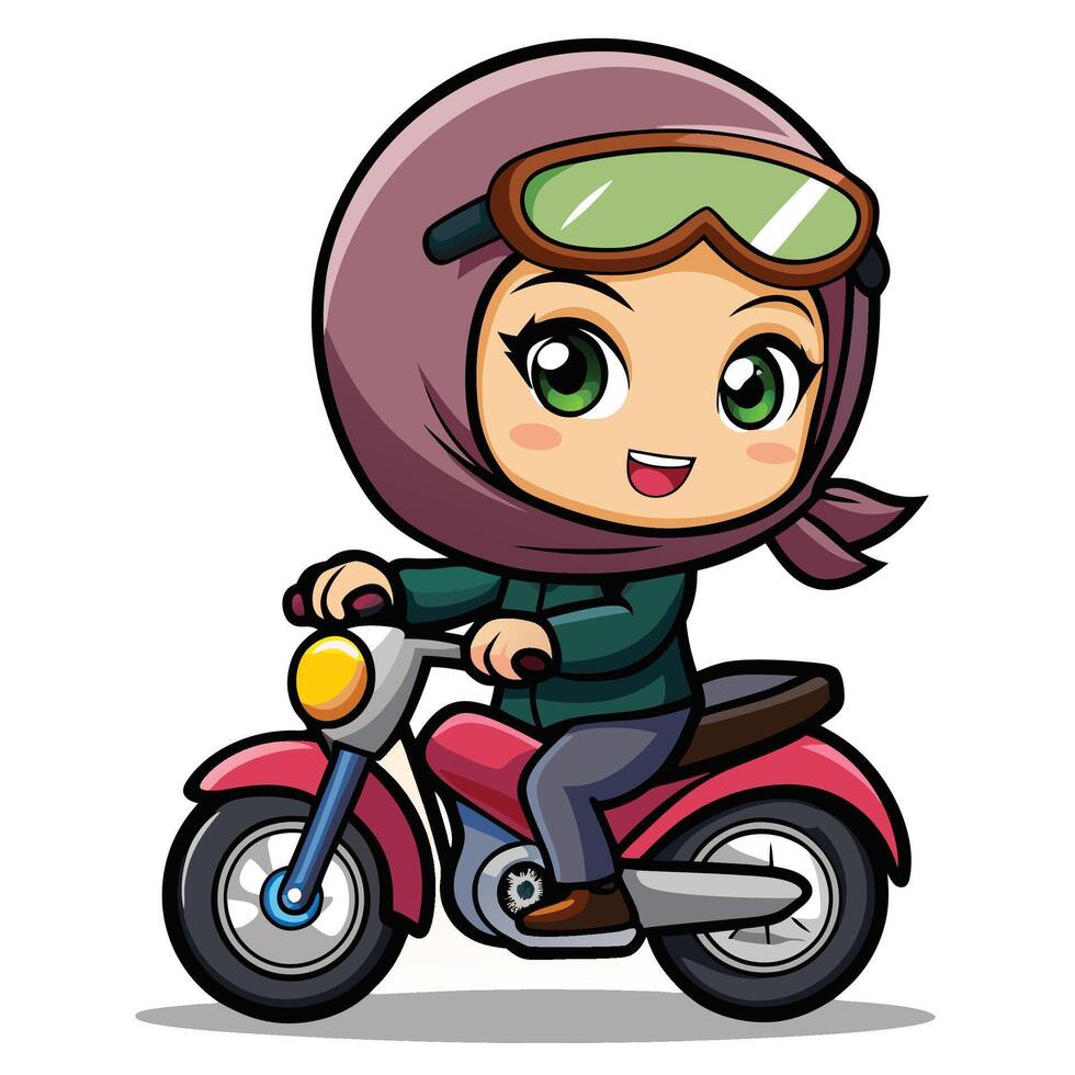 cartoon muslim girl riding ,motorcycle vector