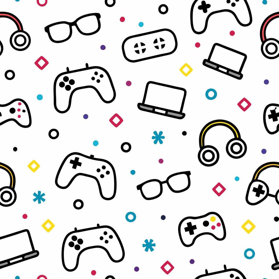 a seamless pattern with game, controllers and other items vector