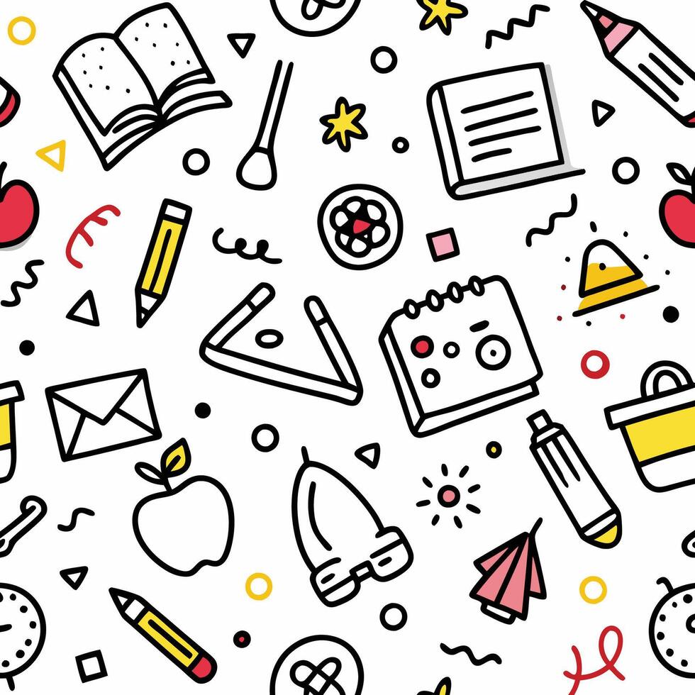 back to school seamless, pattern school supplies vector