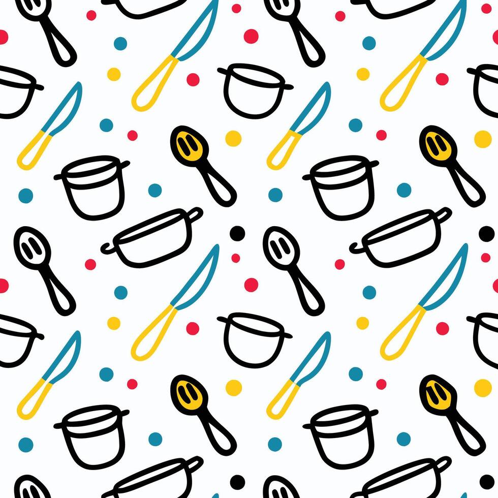 a pattern with kitchen utensils and spoons , vector