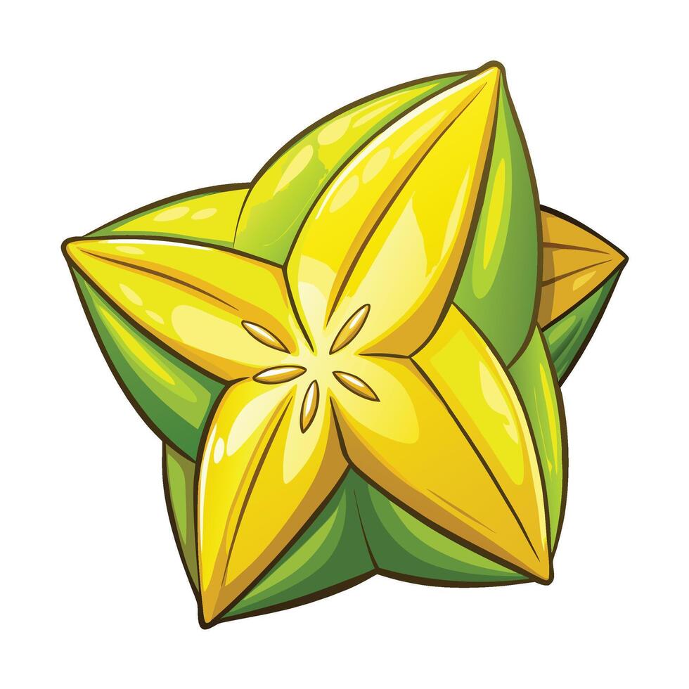 a yellow star shaped fruit with green leaves vector
