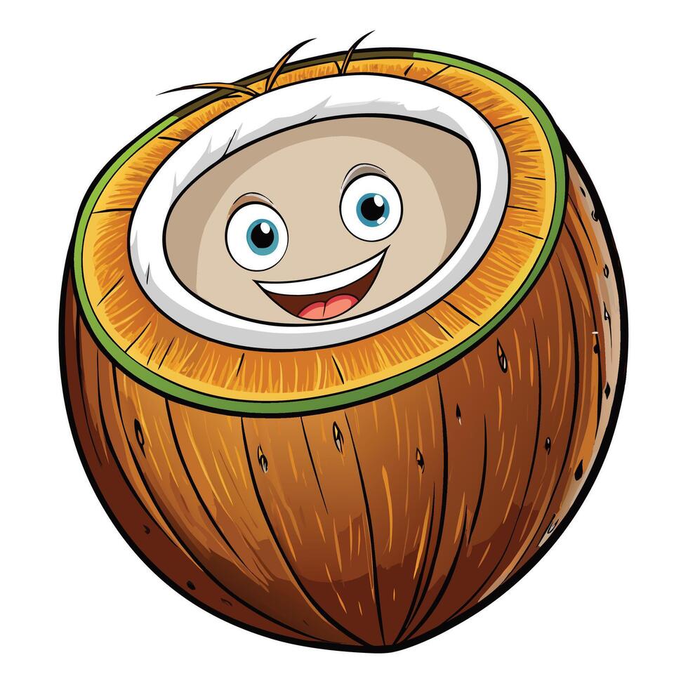 cartoon coconut with smiling face vector