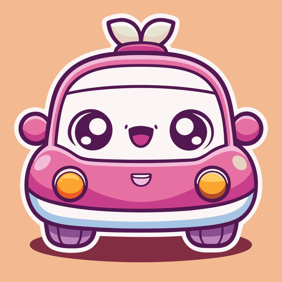 cartoon car with eyes and ears on a beige background vector