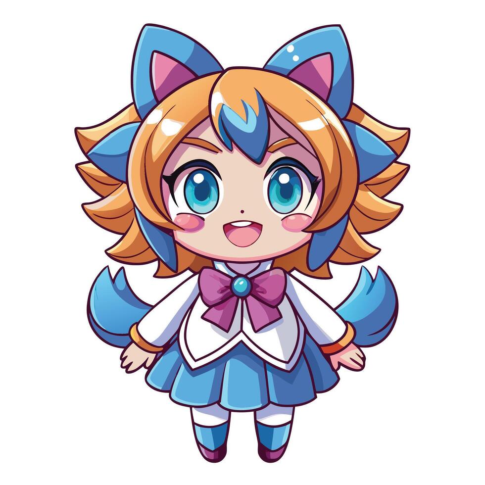 a cartoon character with blue eyes and a cat ears white background vector