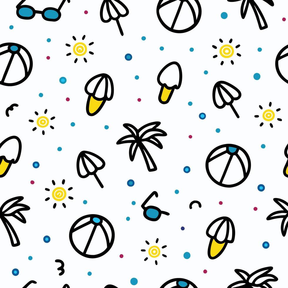 seamless pattern with beach balls and palm trees vector