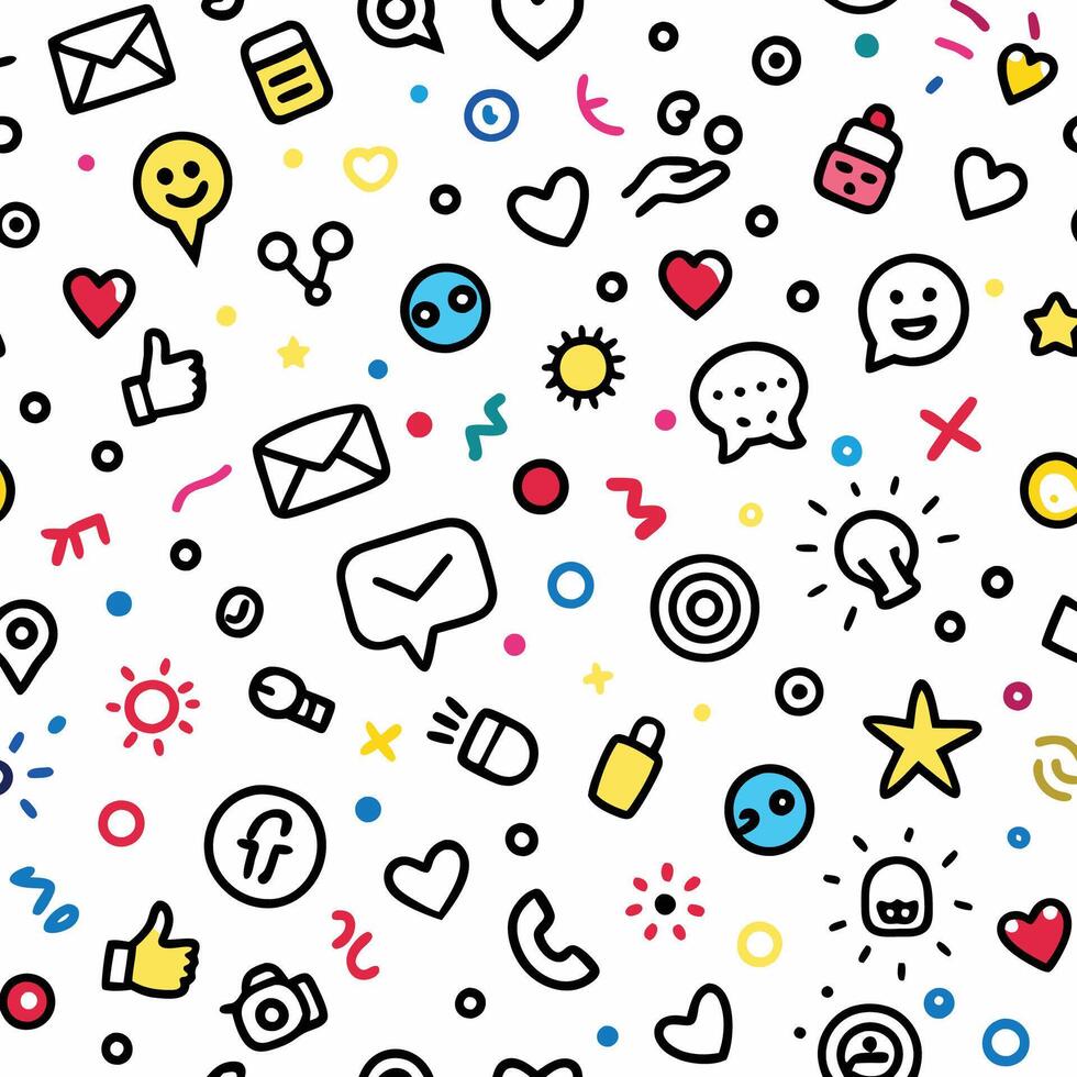 a colorful pattern with social icons vector