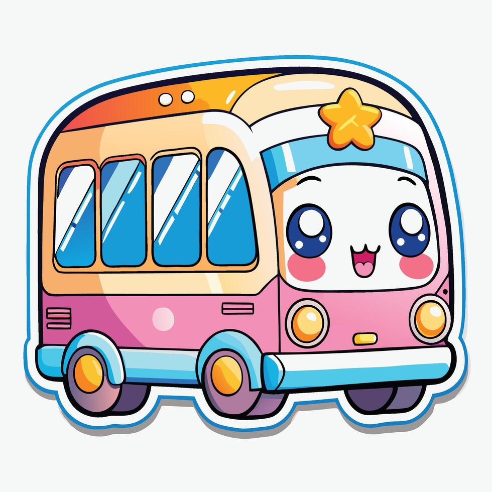 a sticker of a cute bus with a star on it vector