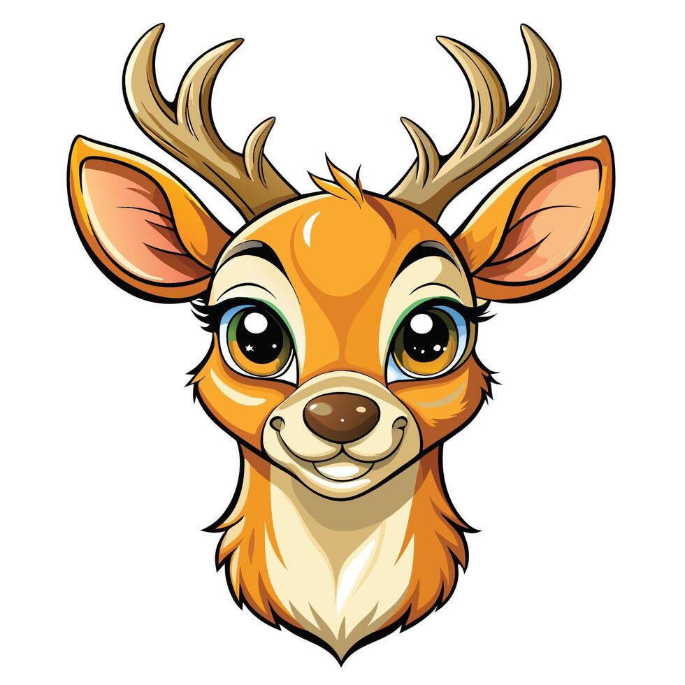 a cartoon deer head with big eyes and bi horns vector