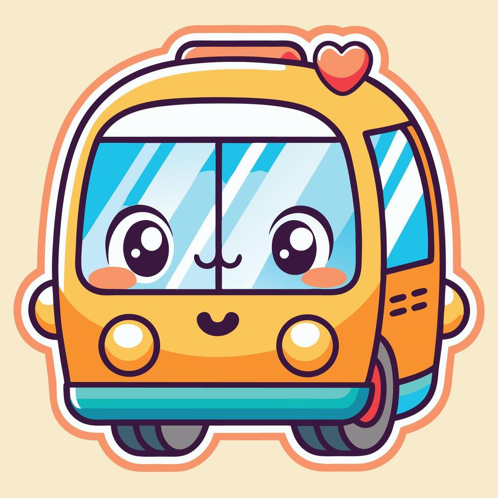 cartoon bus with heart eyes and smiley face vector