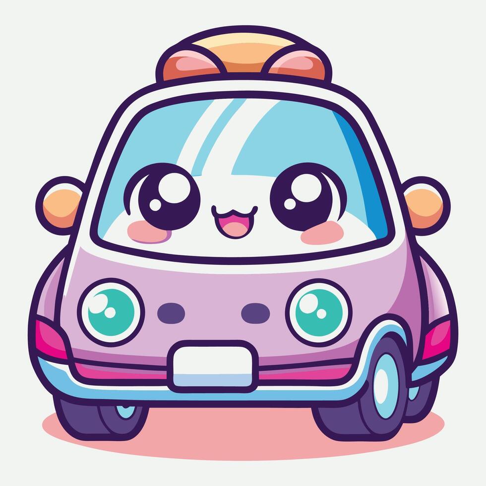 cartoon car with eyes and smiley face white background vector