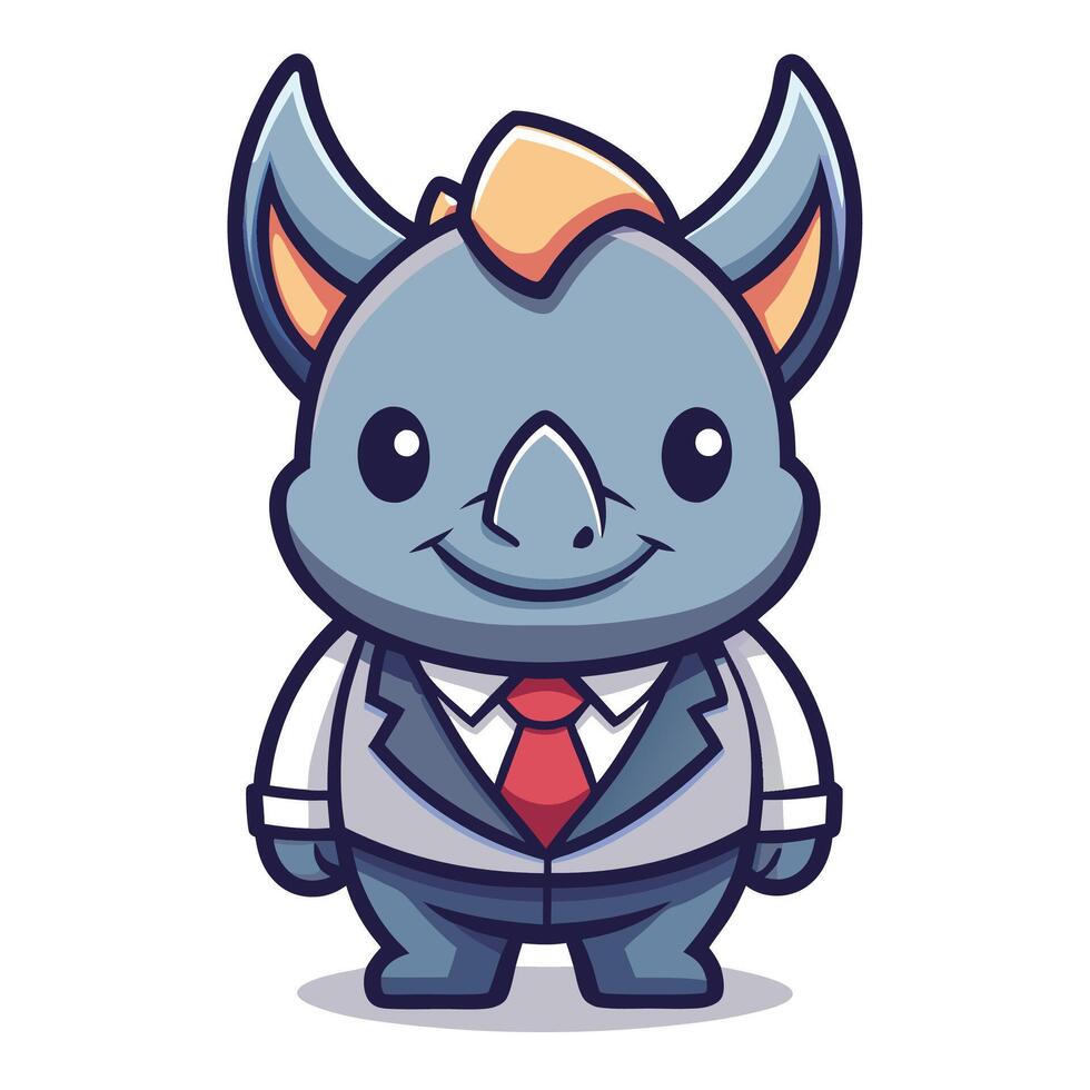 a cartoon rhino wearing a suit white background vector
