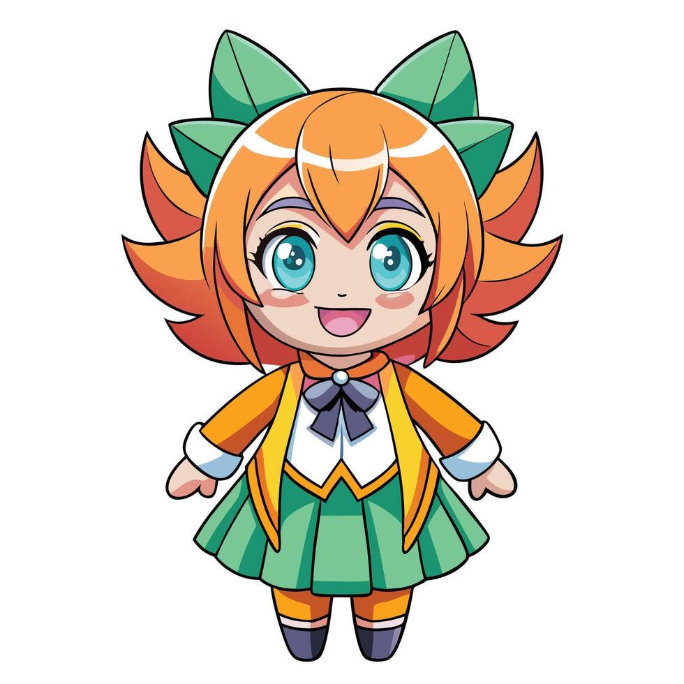a cartoon character with orange hair green eyes vector