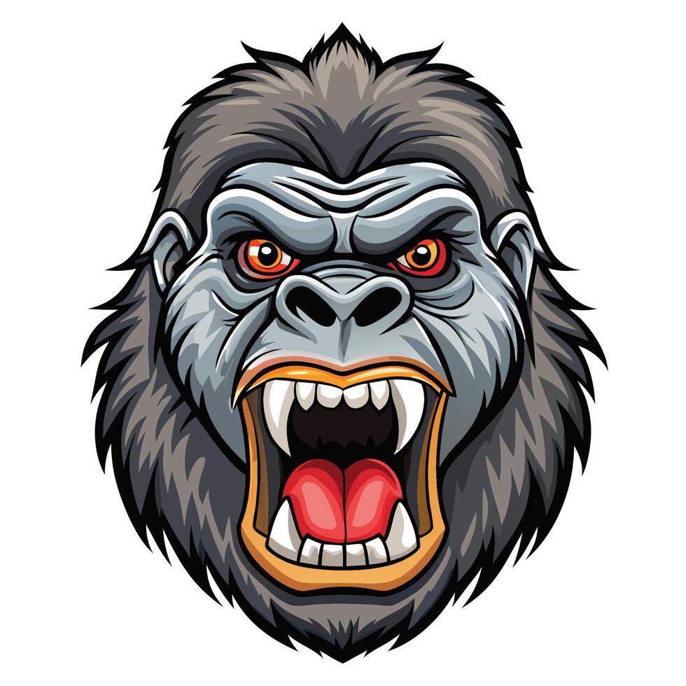 gorilla head with open mouth, and teeth white background vector