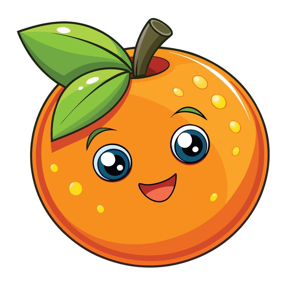 an orange with a green leaf ,on it white background vector