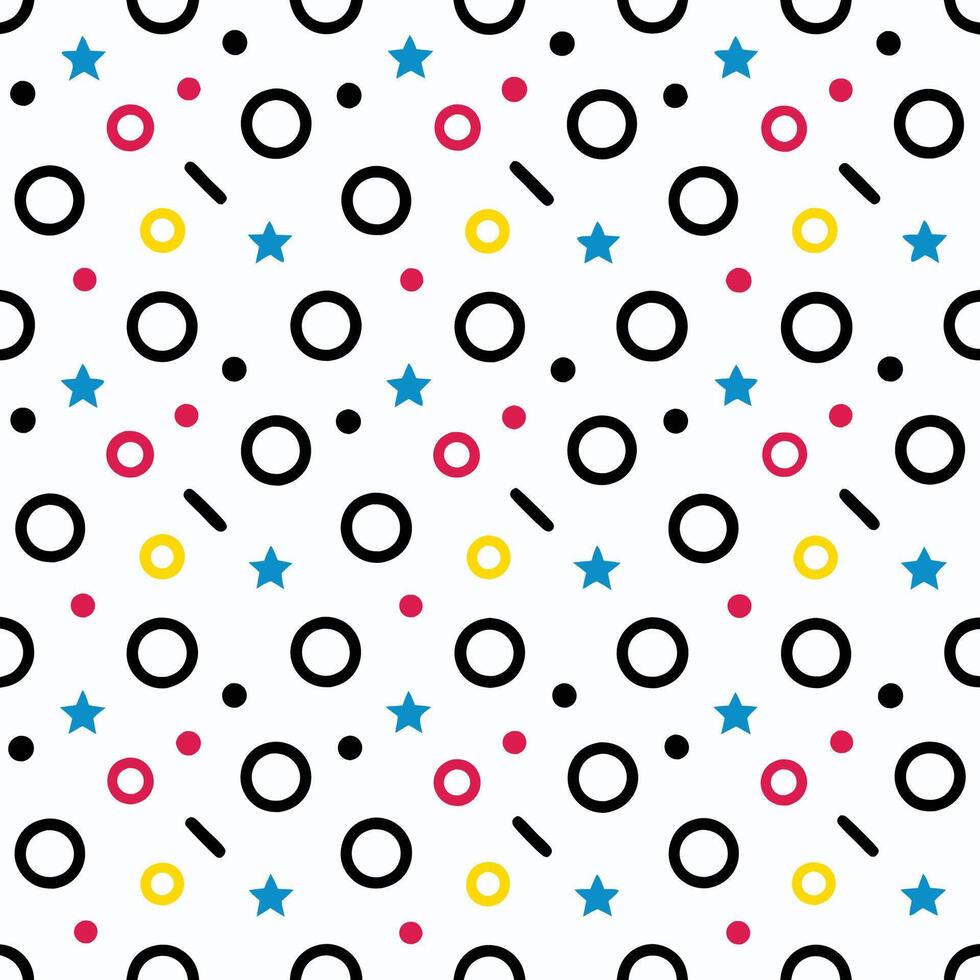 seamless pattern with colorful circles and stars on white background vector