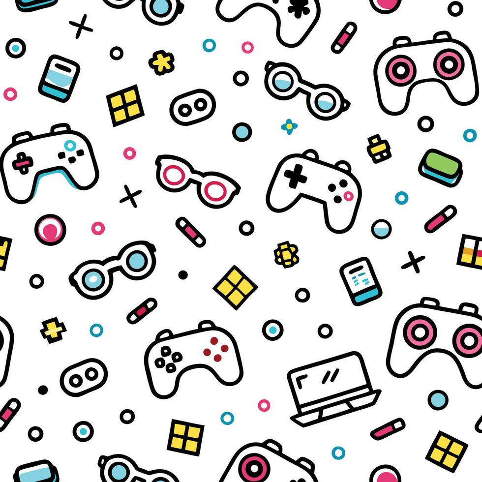a seamless pattern with game controllers and other vector