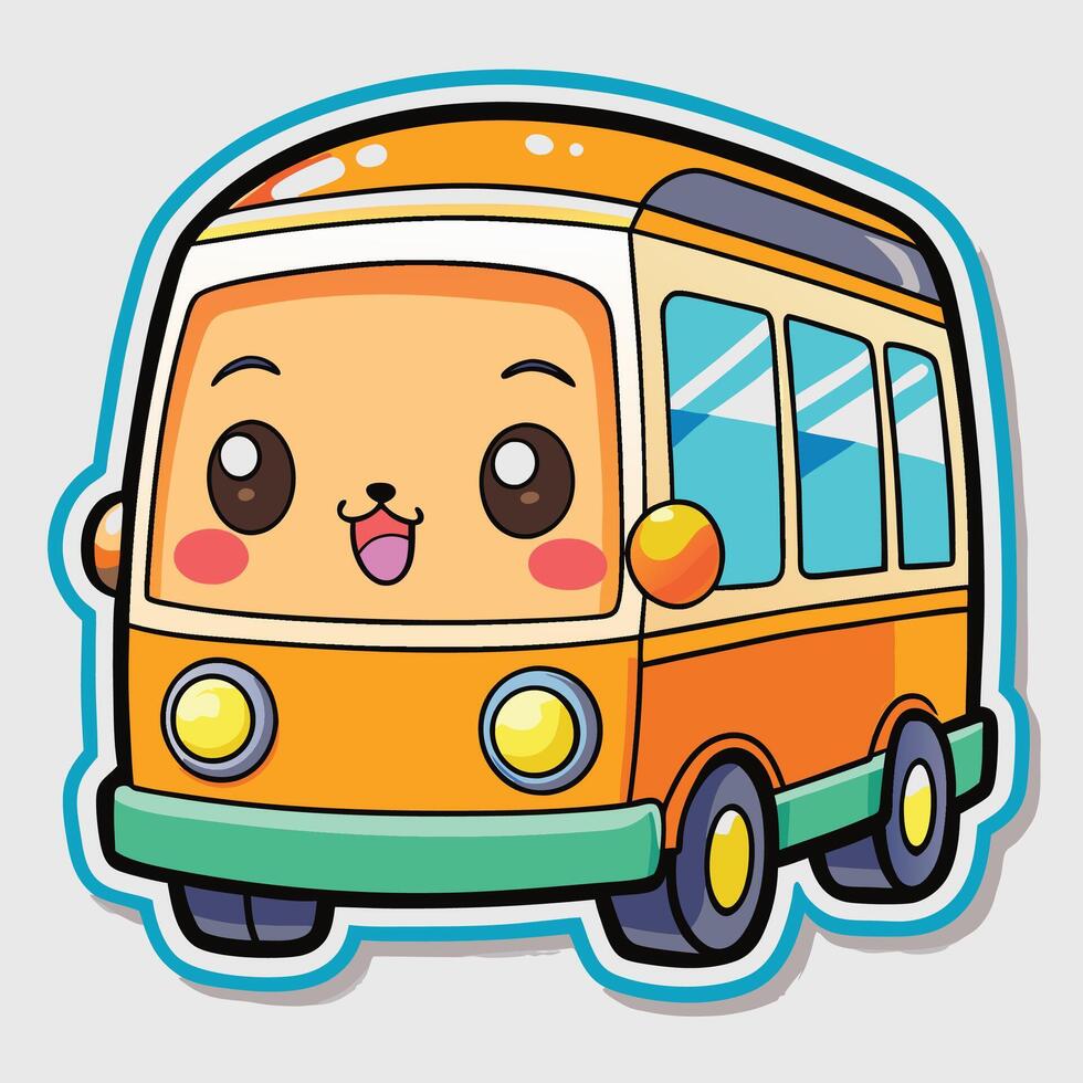 a sticker of a cute bus with a smile white background vector