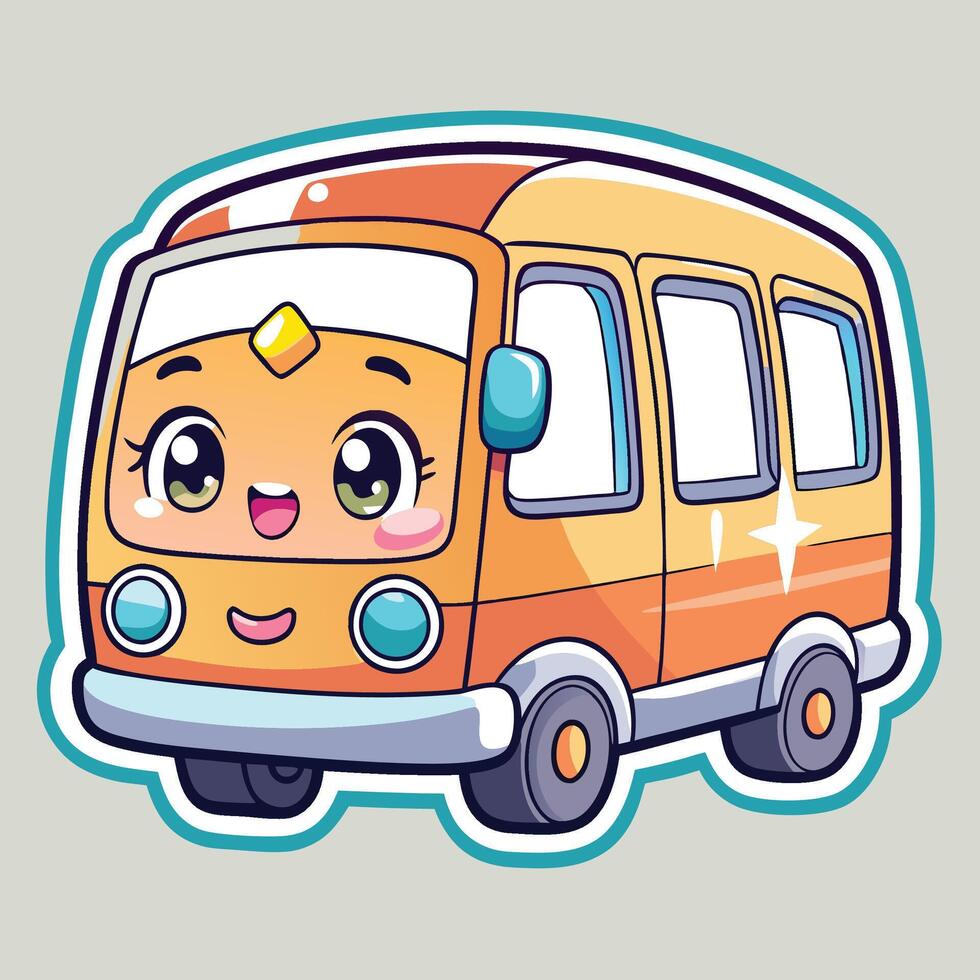 cartoon bus sticker white background illustration vector