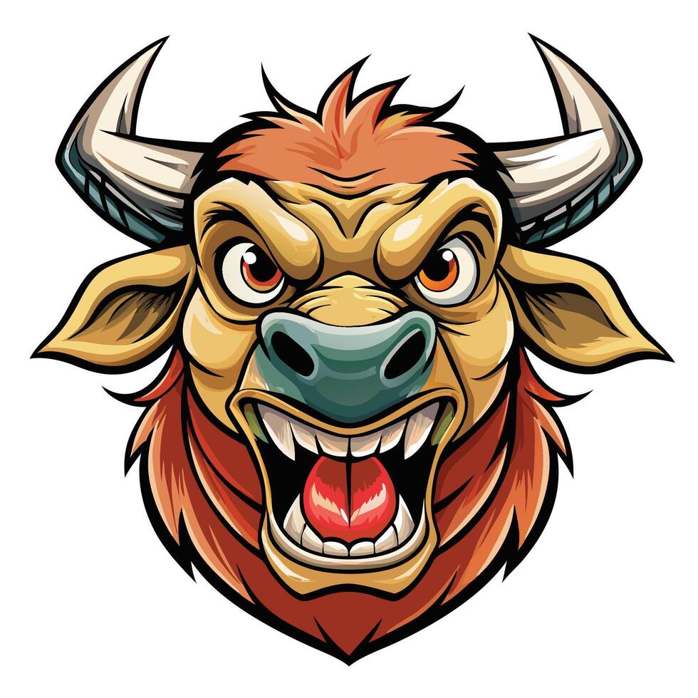 an angry bull head with open mouth and open teeth vector