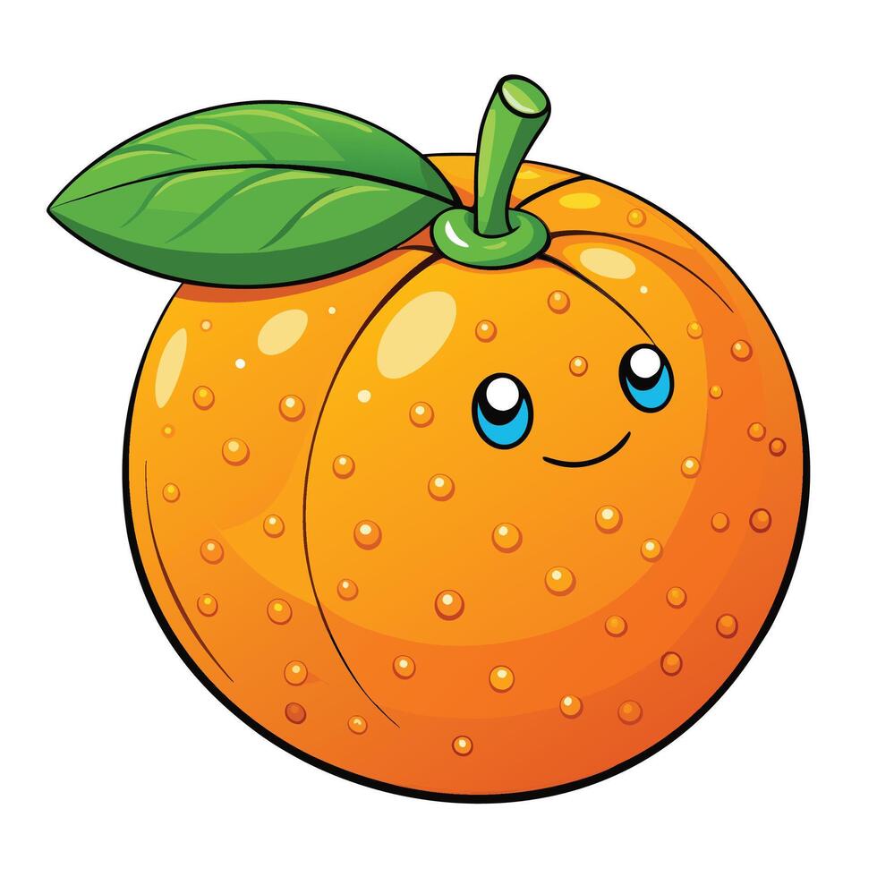 an orange with a green leaf and eyes vector