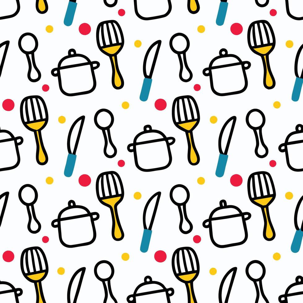 a pattern with kitchen utensils and white background vector