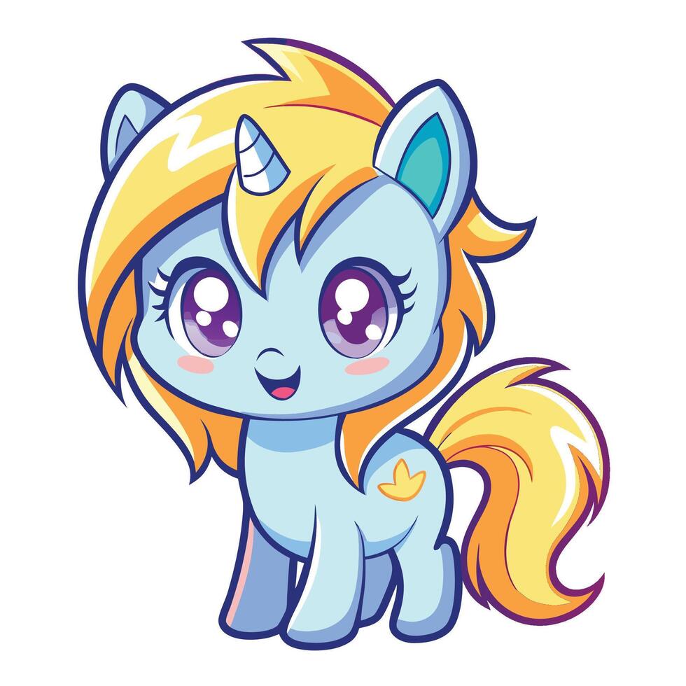 a cartoon pony with blue eyes and blonde hair vector