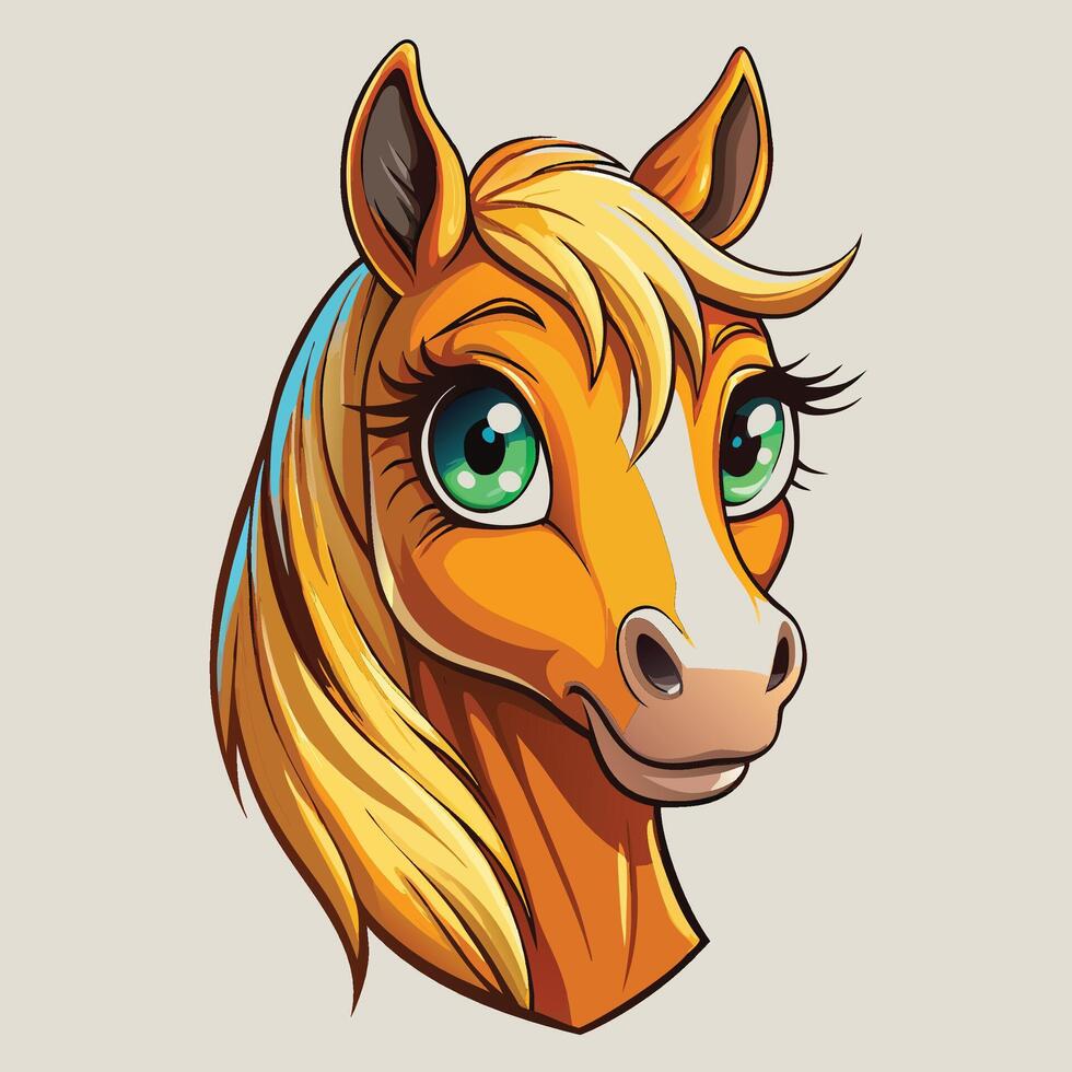 a cartoon horse head with green eyes vector