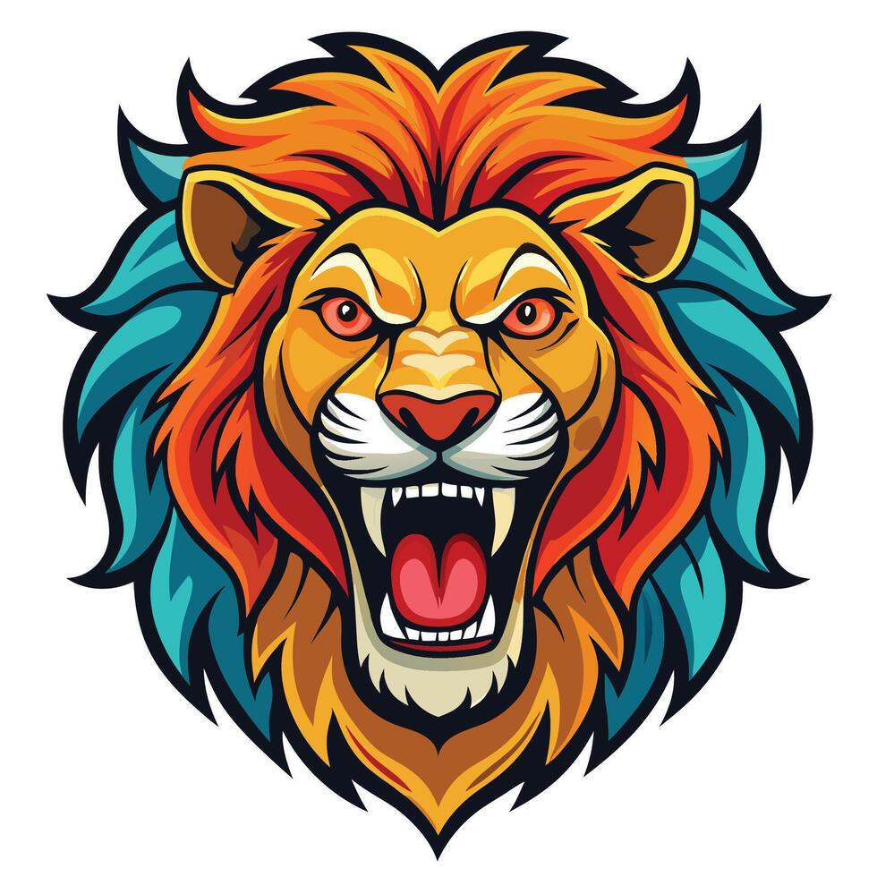 lion head with open mouth white ,background vector
