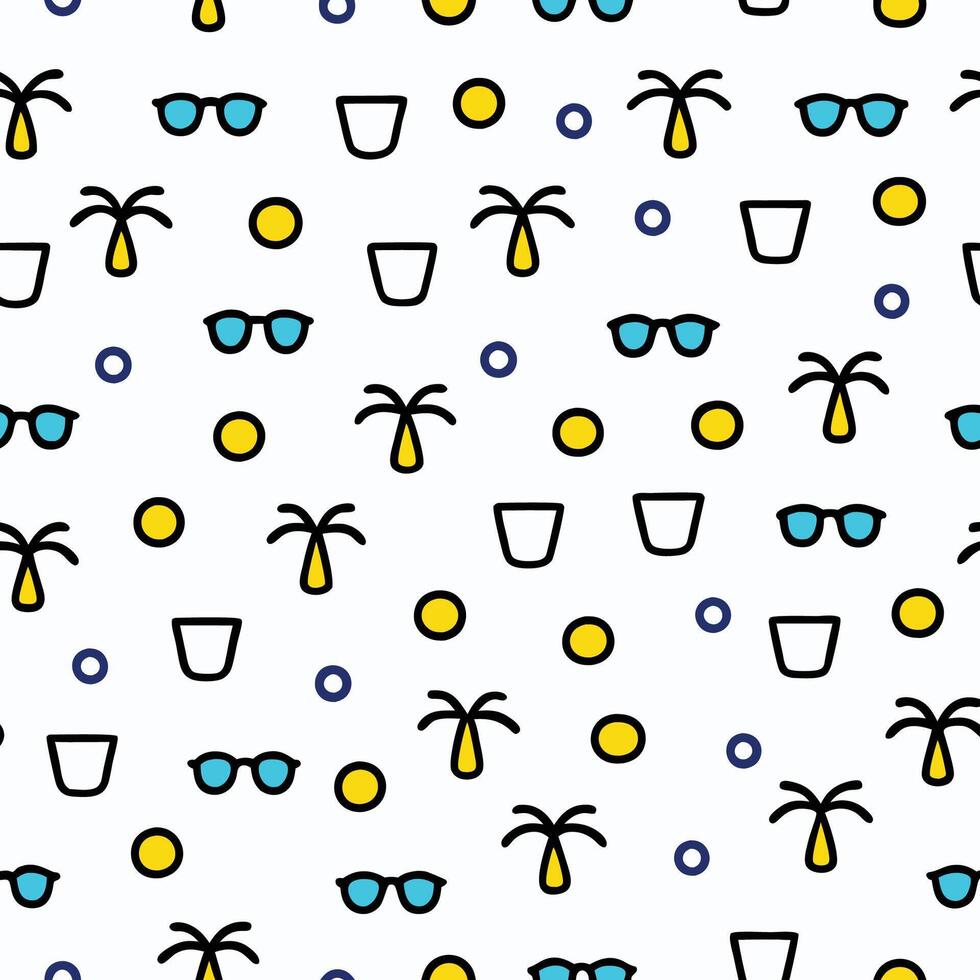 a pattern with sunglasses, palm trees and other items vector