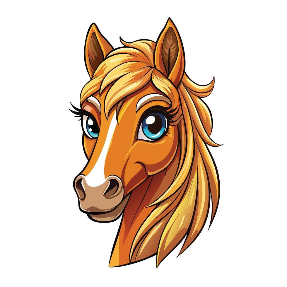 a cartoon horse head with blue , white background vector