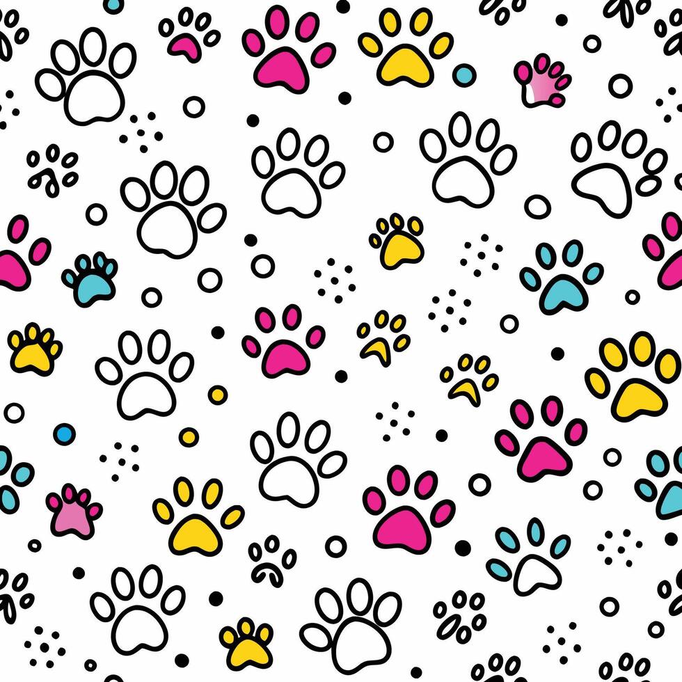 seamless pattern with ,colorful paw prints white background vector