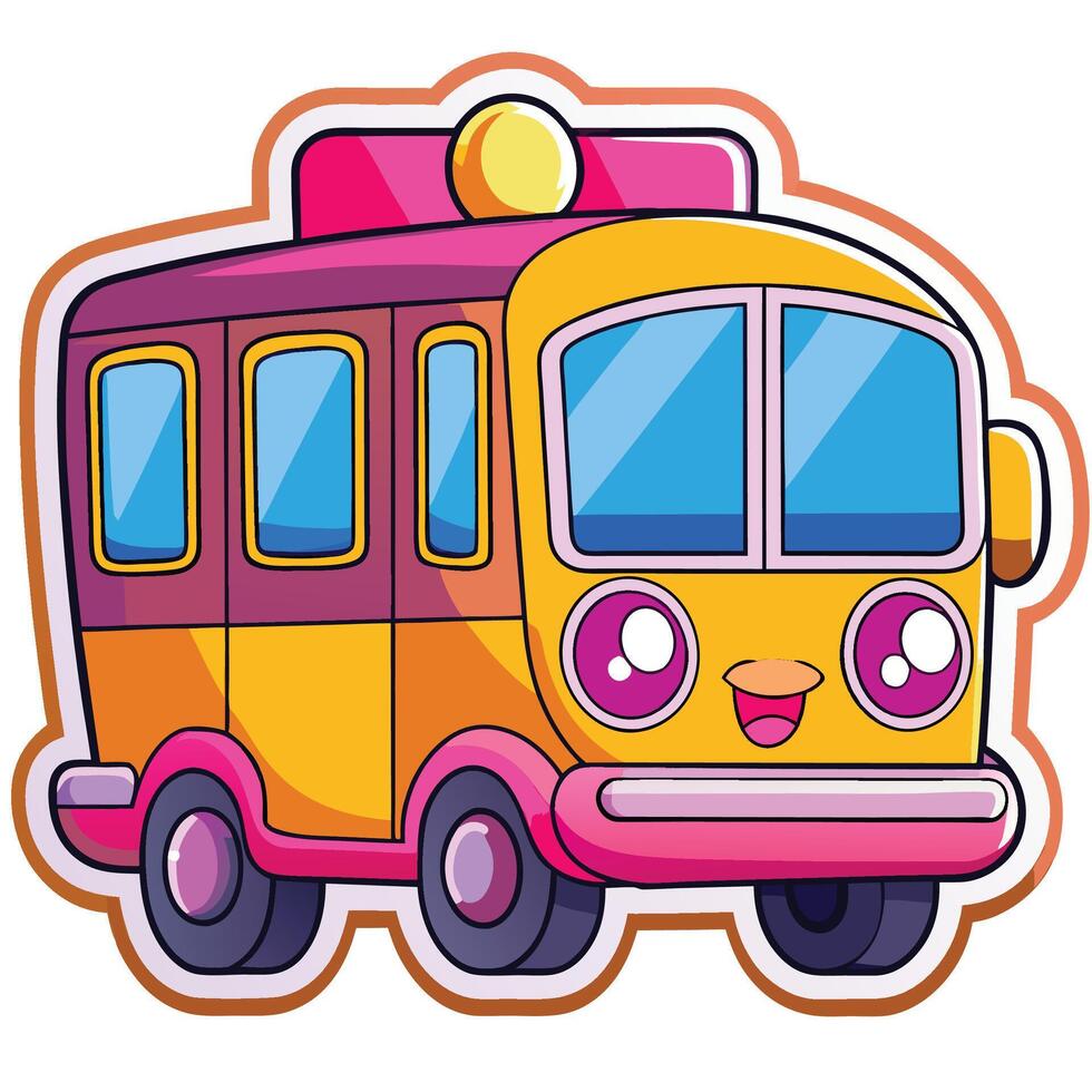 cartoon bus sticker white background vector