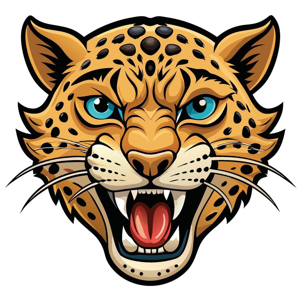 a jaguar head with, open mouth white background vector