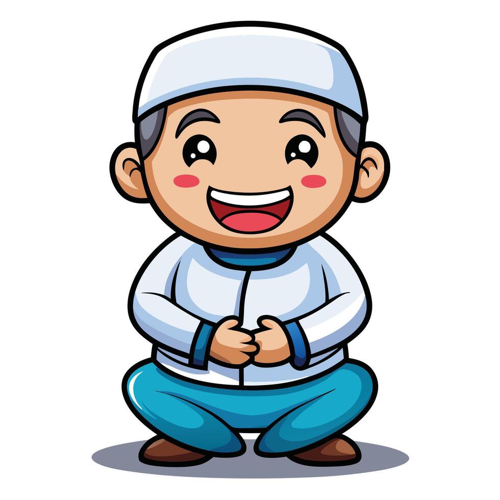 cartoon muslim man sitting on the floor vector