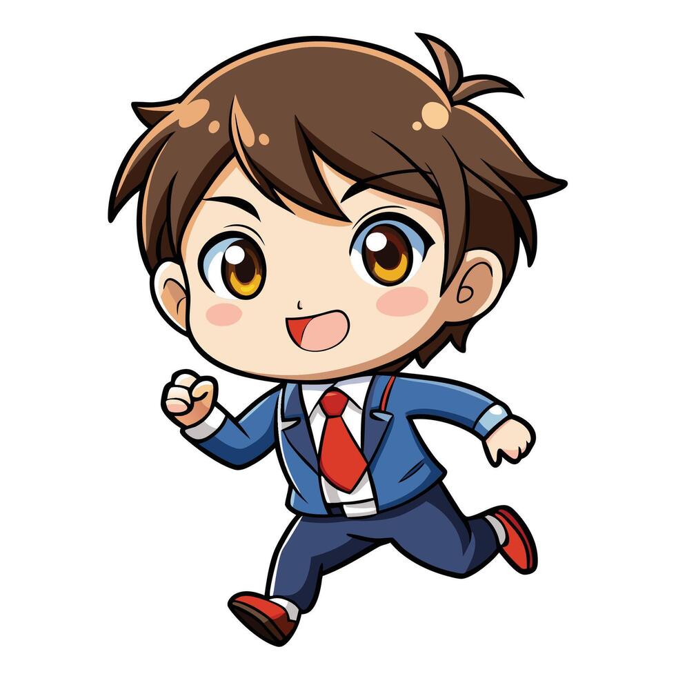 a cartoon boy in a suit and ,tie running white background vector