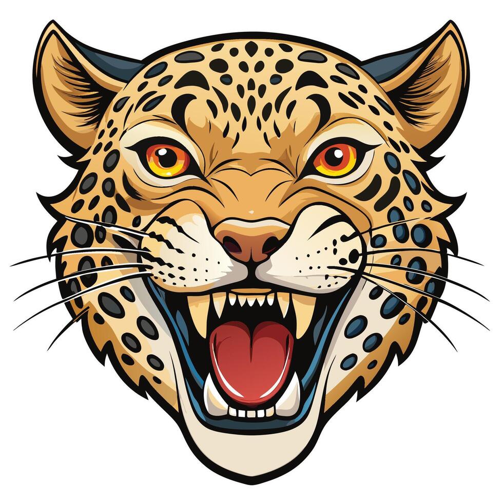 a jaguar head with open mouth and teeth white background vector