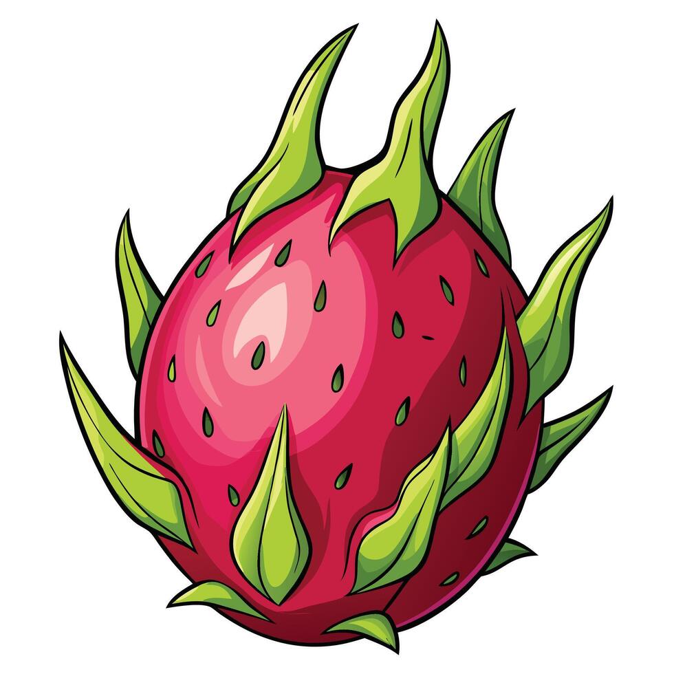 cartoon dragon fruit with green leaves white background vector