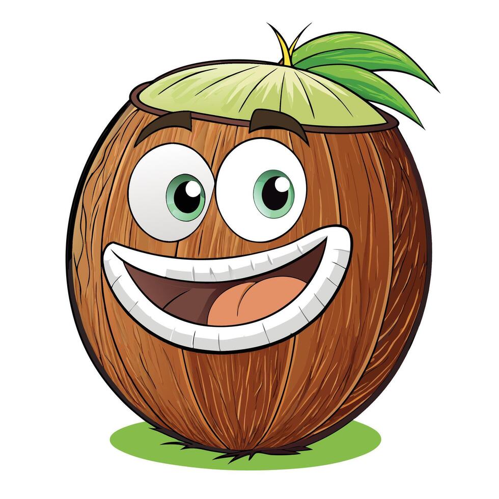 cartoon coconut with a happy face vector